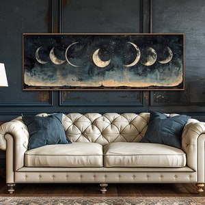 Moon Phases Wall Art, Vintage Night Sky Sign, Abstract Moon Wall Decor, Celestial Home Decor, Lunar Eclipse Canvas Art, Bedroom Canvas Print