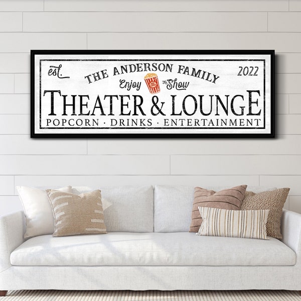 Personalized Theater & Lounge Sign, Custom Movie and Game Room Wall Decor, Family Name Sign, Vintage Basement Decor, Rustic Canvas Print