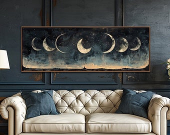 Arte de la pared de las fases de la luna, signo del cielo nocturno vintage, decoración abstracta de la pared de la luna, decoración celestial del hogar, arte del lienzo del eclipse lunar, impresión del lienzo del dormitorio