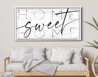 Home Sweet Home Sign, Family Room Sign, Above Couch Sign, Living Room Sign, Vintage Home Art, Farmhouse Decor, Large Rustic Canvas Art Print