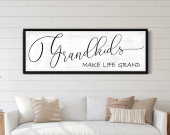 Grandkids Make Life Grand, Grandchildren Sign, Grandparent's Day Gift, Mother's & Father's Day Gift, Farmhouse Wall Art, Large Canvas Print