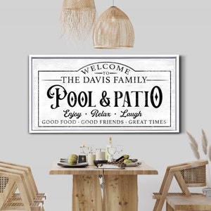 Custom Pool and Patio Sign Family Name Sign Personalized Welcome Sign Outdoor Wall Art Pool Wall Decor Family Gift Canvas Wall Art