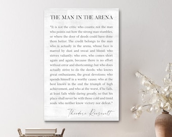 The Man In The Arena Sign, Theodore Roosevelt Quote, Office Wall Decor, Study Wall Art, Motivational Sign, Modern Office Decor, Canvas Print