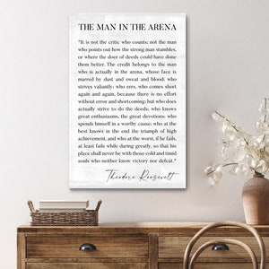 El hombre en el letrero de la arena, cita de Theodore Roosevelt, decoración de la pared de la oficina, arte de la pared del estudio, letrero motivacional, decoración moderna de la oficina, impresión de lienzo