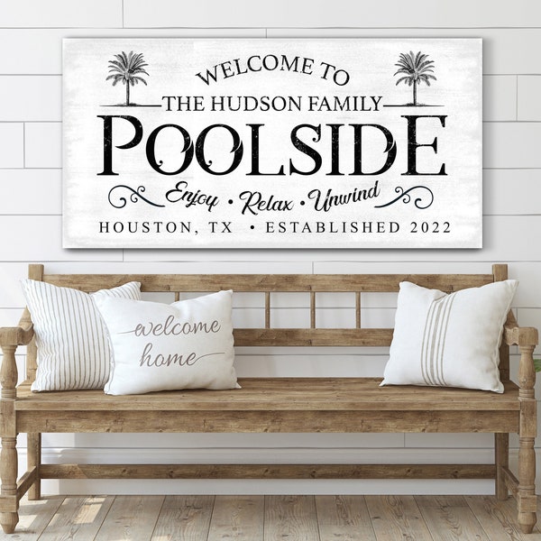 Custom Poolside Sign Family Name Sign Outdoor Wall Decor Backyard Pool Wall Art Housewarming Gift Custom Patio Sign Outdoor Pool Sign