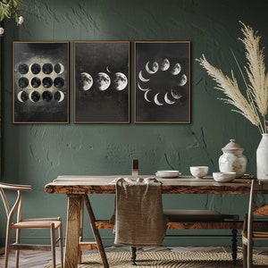 Moon Phases Wall Art, Minimalist Lunar Set of 3 Wall Decor, Modern ...