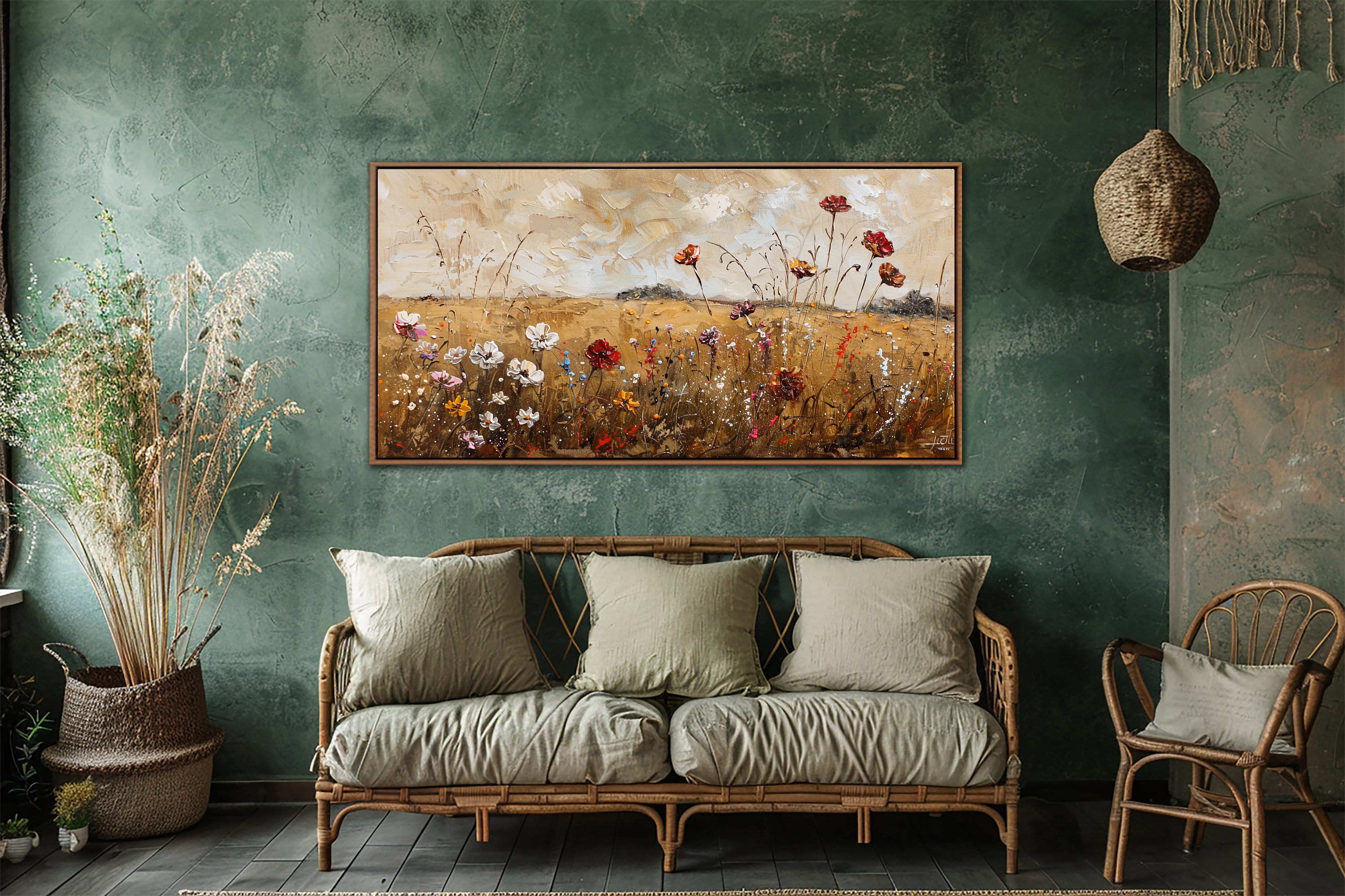 Wildflower Wall Art, Vintage Countryside Decor, Rustic Farmhouse Canvas ...