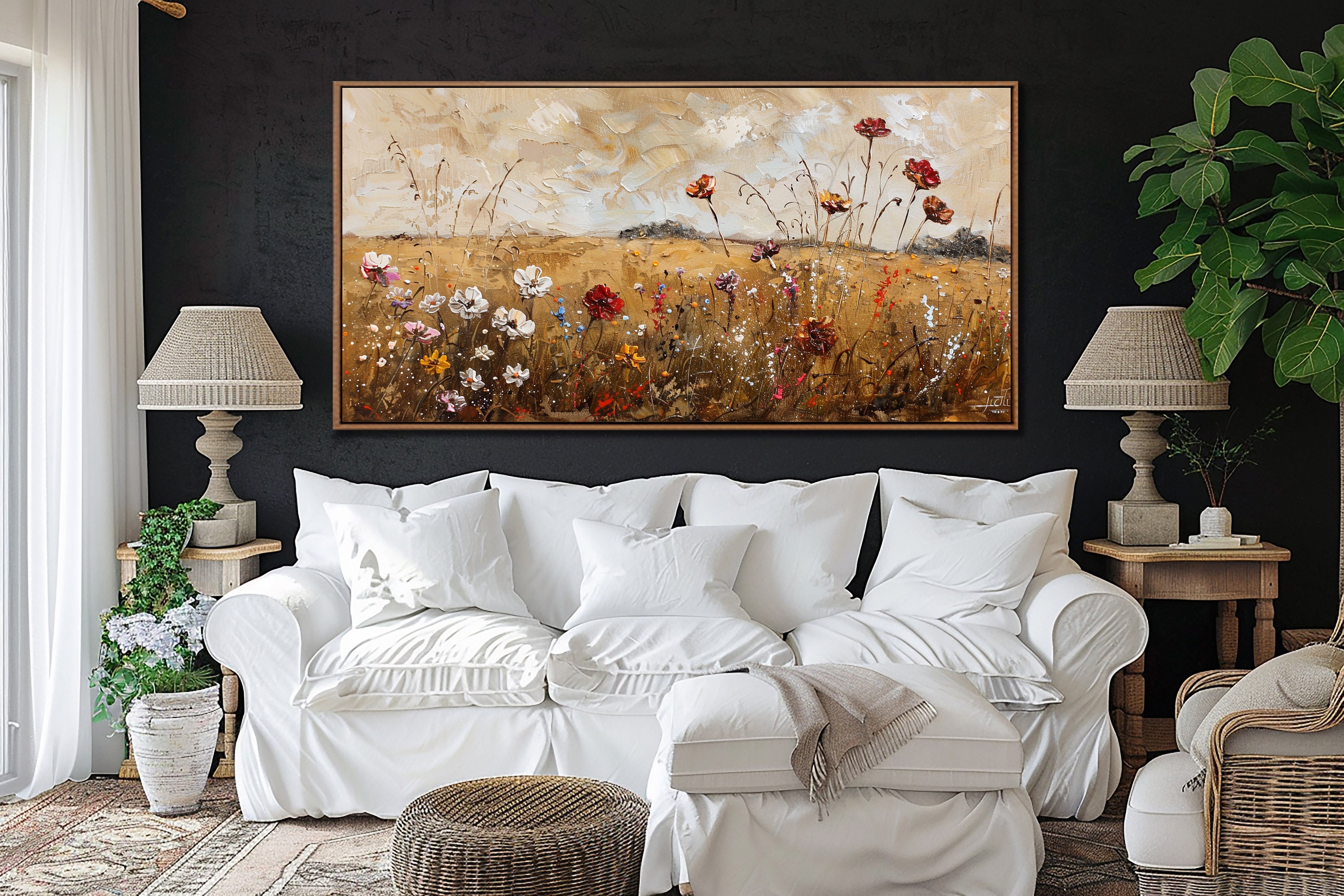 Wildflower Wall Art, Vintage Countryside Decor, Rustic Farmhouse Canvas ...