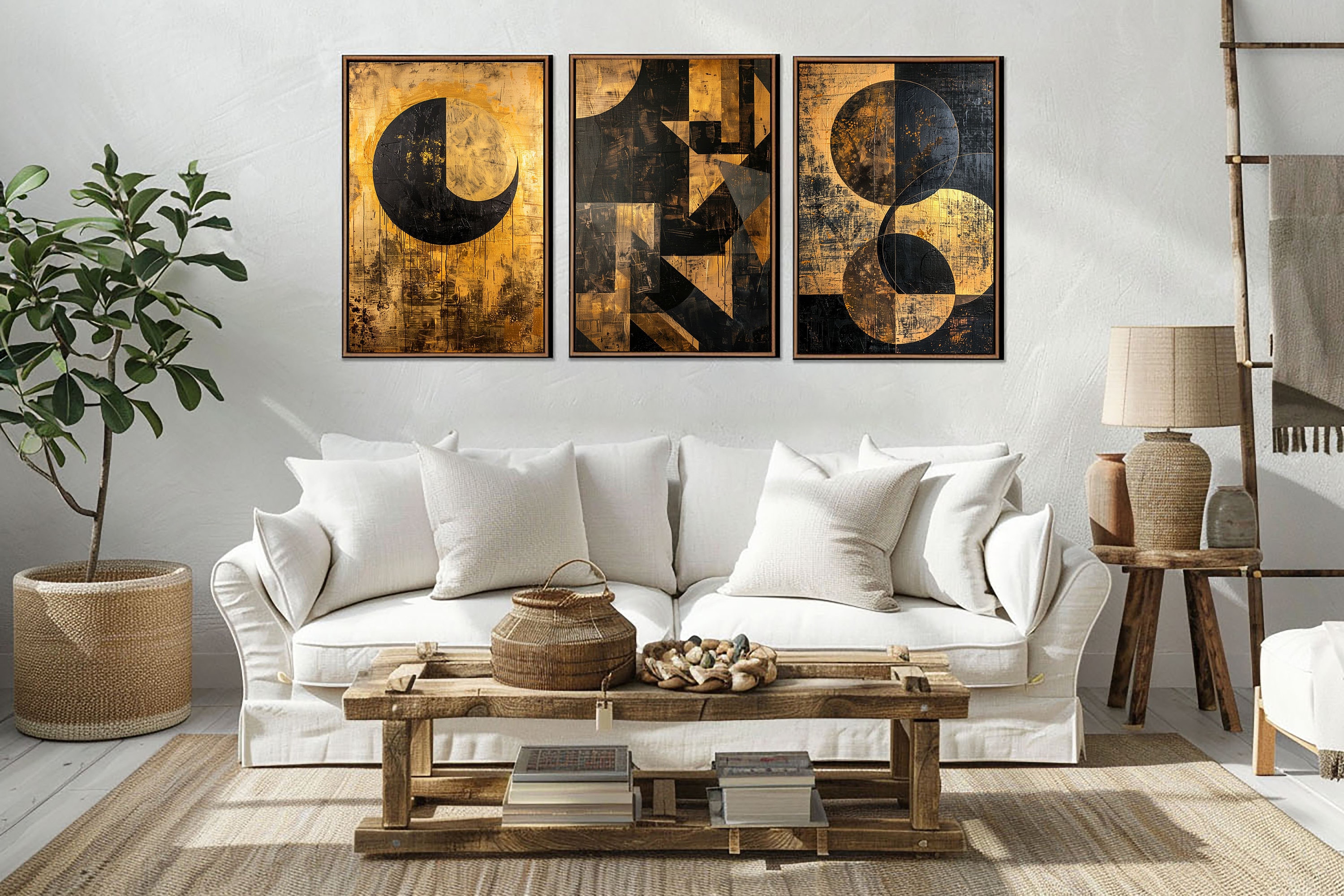 Black Gold Abstract Sign, Geometric Modern Living Room Wall Decor ...