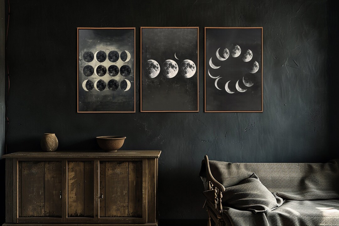 Moon Phases Wall Art, Minimalist Lunar Set of 3 Wall Decor, Modern ...