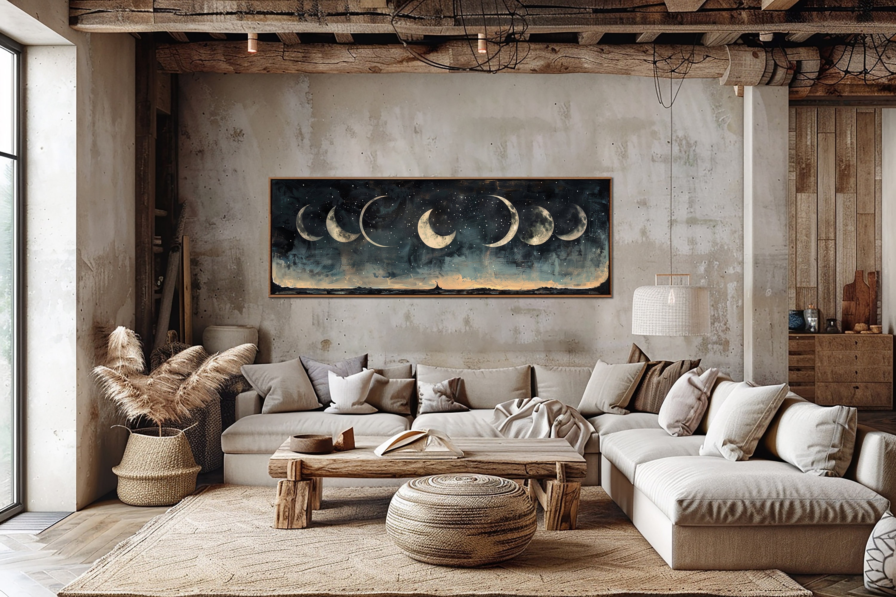 Moon Phases Wall Art, Vintage Night Sky Sign, Abstract Moon Wall Decor ...