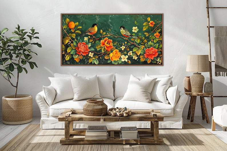 Indian Flowers Wall Art, Flowers & Birds Colorful Decor, Modern ...
