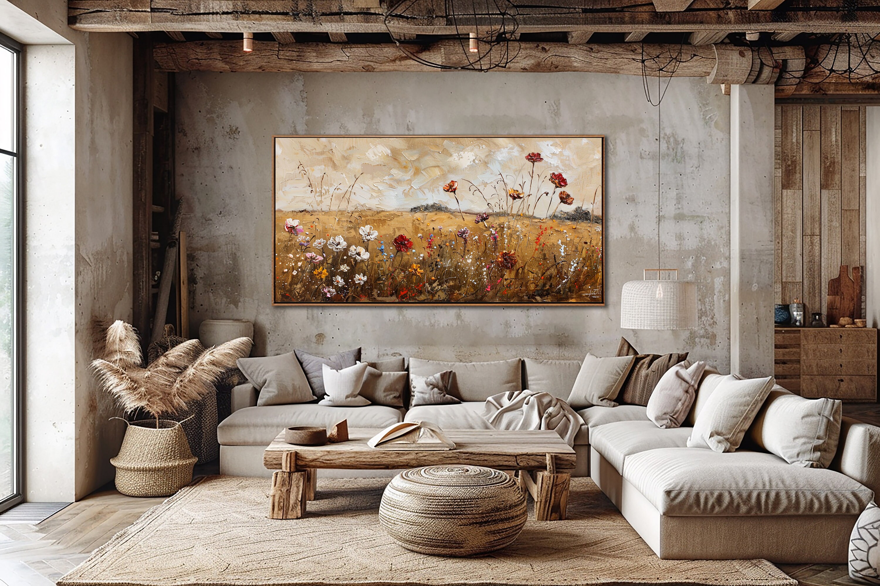 Wildflower Wall Art, Vintage Countryside Decor, Rustic Farmhouse Canvas ...