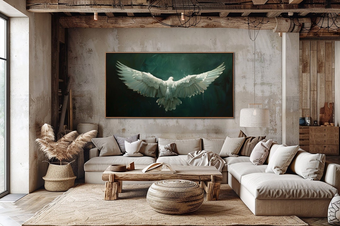 Abstract White Feathered Wings Wall Art, Modern Living Room Wall Decor ...