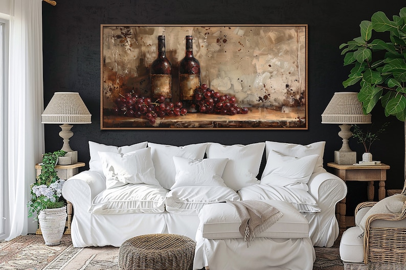 Wine Bottles Grapes Wall Art, Abstract Wine House Wall Decor, Vintage ...