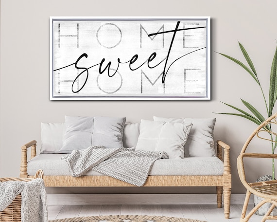 Home Sweet Home Sign, Family Room Sign, Above Couch Sign, Living Room Sign, Vintage Home Art, Farmhouse Decor, Large Rustic Canvas Art Print
