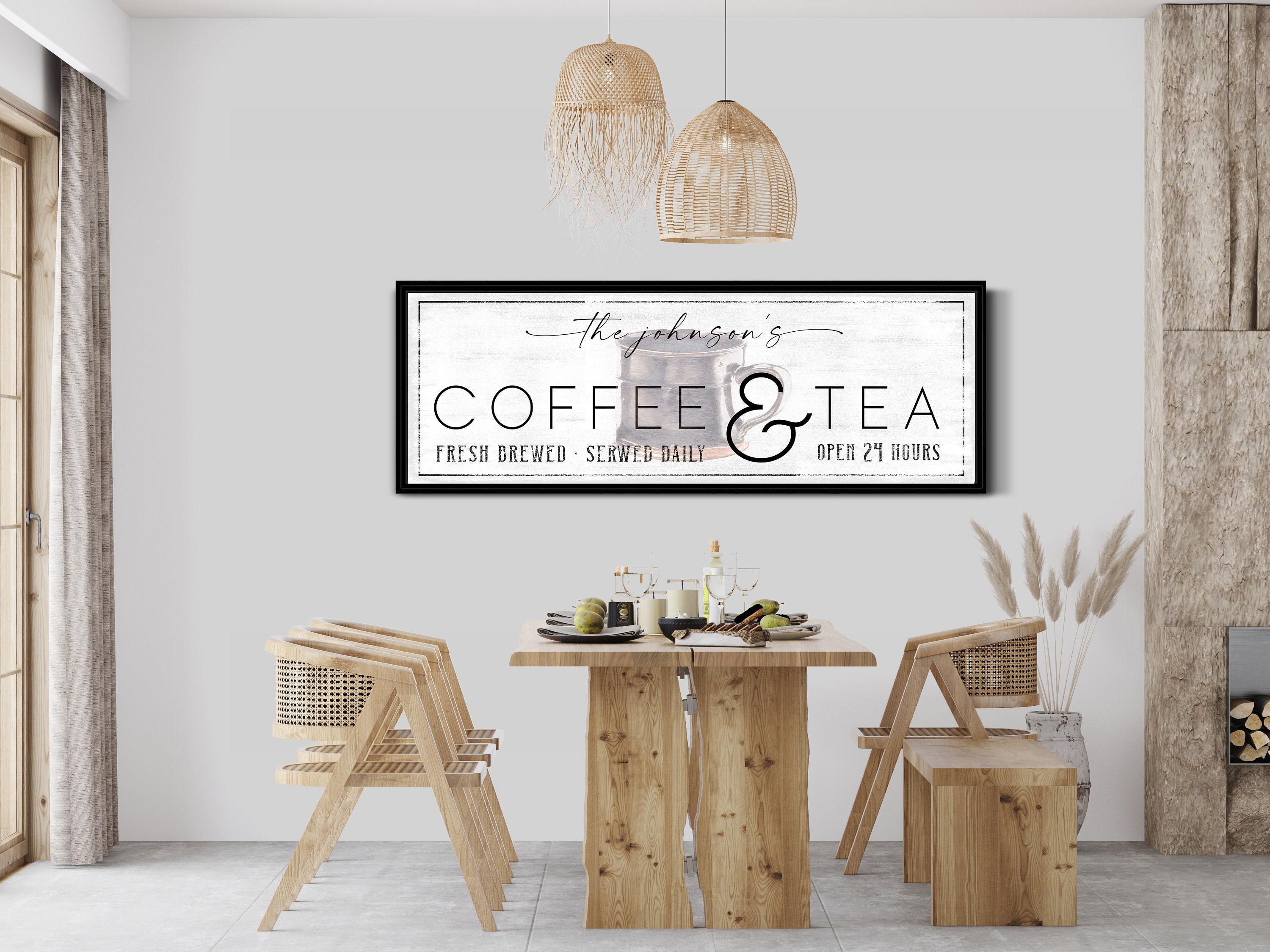 Coffee Bar Open Daily Cafe Decor Wood Hanging Plaque 5x10 Inch