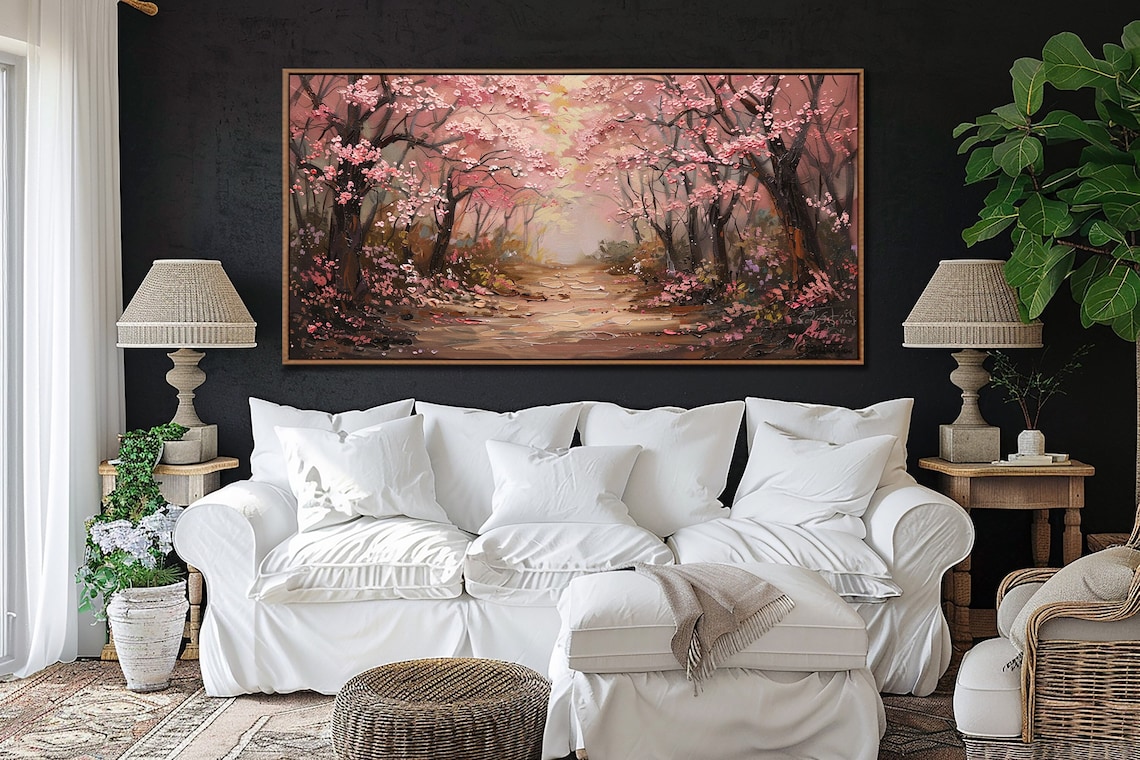 Cherry Blossom Forest Wall Art, Spring Cherry Blossom Trees Wall Decor ...