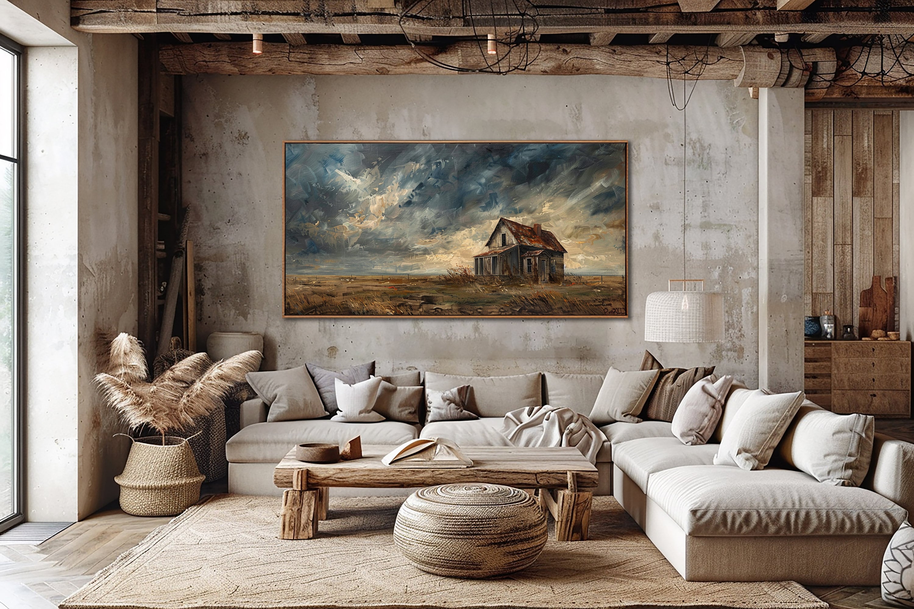 Rustic Canvas Farmhouse Landscape Framed Wall Art, Vintage Old Barn Wall Decor ...