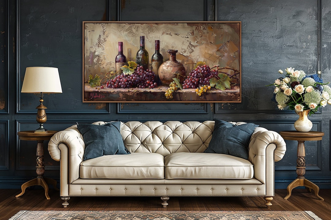 Abstract Wine Bottles and Grapes Wall Art, Modern Kitchen Decor ...