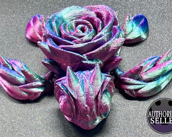 Rose Turtle - 3D Printed Articulated Turtle Fidget Toy, Flexi Poseable Floral Shell, Collectible Sensory Desk Toy, Gifts for Kids & Adults