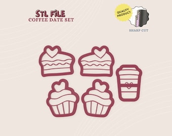Coffee Date Clay Cutters, Valentines Jewelry 3D Print File (Digital STL)
