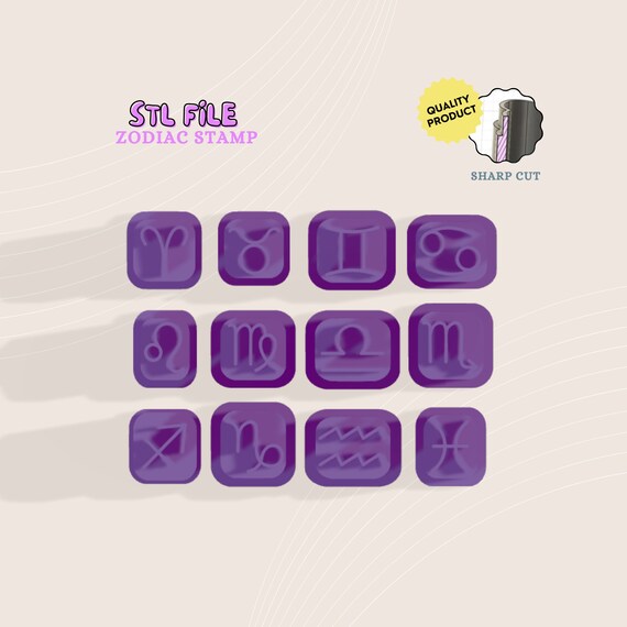 Zodiac Sign Stamps, STL Digital file Cutter, Bundle Cutter, Mini Cutters, Polymer Clay Mini Cutters, Digital Cutters, 3D Print Files