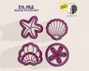 Beach Studs Polymer Clay Cutter, Earring STL File (Digital Download)