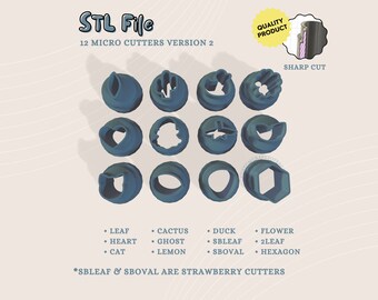 Micro Clay Cutters Version 2, 12 Shape STL Digital Files (10mm)