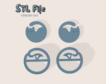 Curled Cat Cutter, Polymer Clay STL File, Sharp Print (25-45mm)