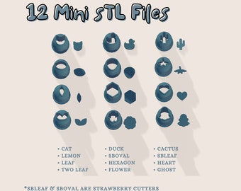 12 Mini Clay Cutters, Polymer Clay STL Digital Files (14mm/10mm)