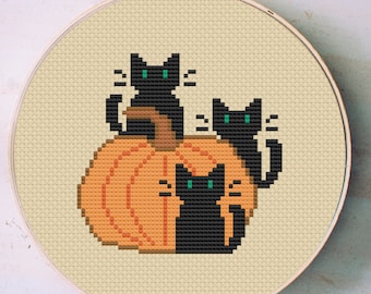 Black Cat Cross Stitch Pattern PDF | INSTANT DOWNLOAD | Halloween Cross Stitch | Cat Pumpkin Cross Stitch | Spooky Cross Stitch