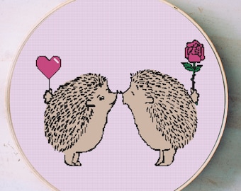 Adorable Hedgehogs in Love Pattern, adorable Valentines day pattern, hedgies cross stitch, adorable pattern, hedgehog gift