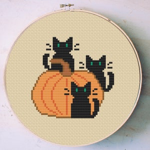 Black Cat Cross Stitch Pattern PDF | INSTANT DOWNLOAD | Halloween Cross Stitch | Cat Pumpkin Cross Stitch | Spooky Cross Stitch