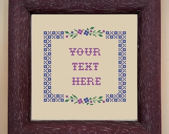 Custom Cross Stitch PDF Pattern Floral Checkerboard Frame - Pick your colors and text!