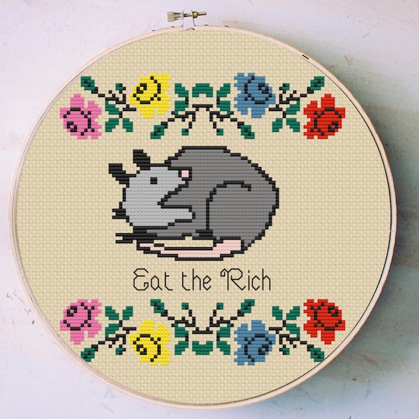 Opossum Cross Stitch Pattern | Beginner Hand Sewing Pattern | Cute Cross Stitch Pattern | Cross Stitch PDF | Digital Cross Stitch Pattern