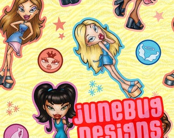 bratz seamless pattern, character seamless pattern, hand drawn digital seamless pattern