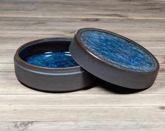 Cobalt blue ceramic jewelry box from black stoneware