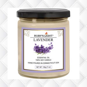 Lavender Candle, Essential Oil Soy Wax Candle, Handmade Scented Candle, Non-Toxic Clean Burn Candle, 9 Oz Glass Jar Candle