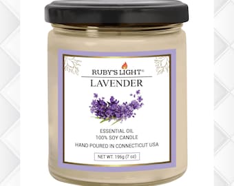 Lavender Essential Oil Candle, Soy Wax, Handmade 9 Oz