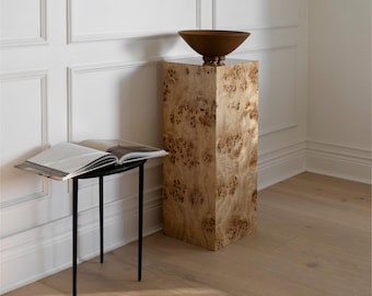 Burlwood Plinth Column: Wood Veneer Display Stand (30x30x75cm)