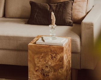 Plinth, coffee table. Natural burlwood nightstand / pedestal 30 x 30 x 55 cm