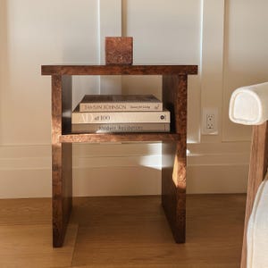 Handcrafted Burlwood Veneer Nightstand: Modern Geometric Side Table