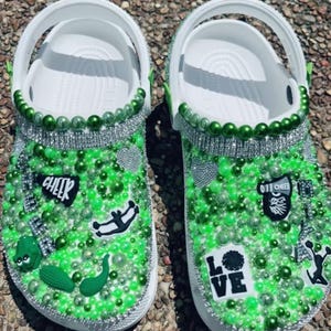 Custom School Color Bling Crocs – Rhinestone Spirit Wear Slides | Team Crocs with Gems & Charms | Graduation or Cheer Gift