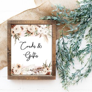 Boho white floral baby shower cards and gifts sign, wildflower baby shower, printable