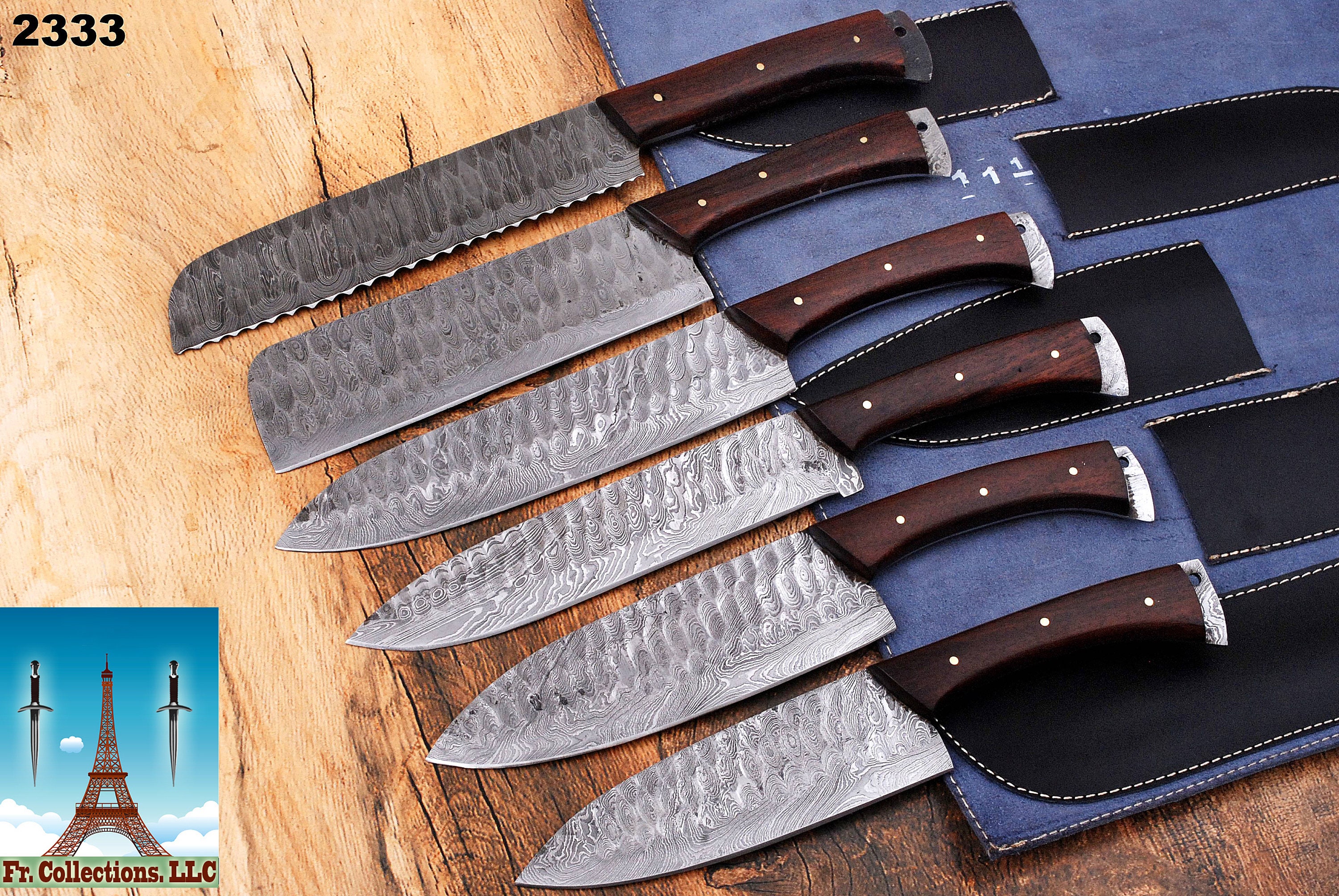 Ensemble de Cuisine Couteaux Des Chef Damas Forgé A La Main Handmade Damascus Set Beautifull Gift