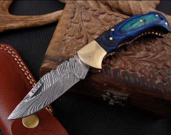 Custom Hand Made Folding Damascus knife hand forged  valentine gift