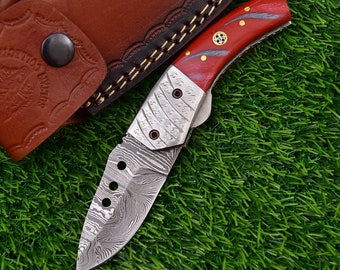 Handmade Damascus folding knife with lock, Damascus Steel Folding Knive Pocket Knife for Men Women, Anniversary Gift For Men & Dad