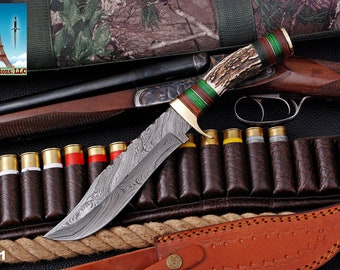 Rare model hunting knife Hunting daggers with hand-forged Damascus blade hunting stage bowie knife hand forged with sheath