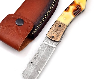 Damascus Pocket knife ,Pocket Folding Knives , Groomsmen Gifts Every Day Carry Knife Gift For Him Corporate Gifts Independence Day Gifts